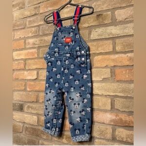 Vintage Disney Mickey Mouse Denim Overalls SZ 18-24 month GUC blue red white